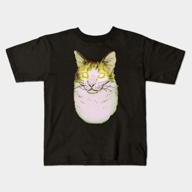 spooky scary glowing eyes hover cat cryptid meme Kids T-Shirt by mudwizard